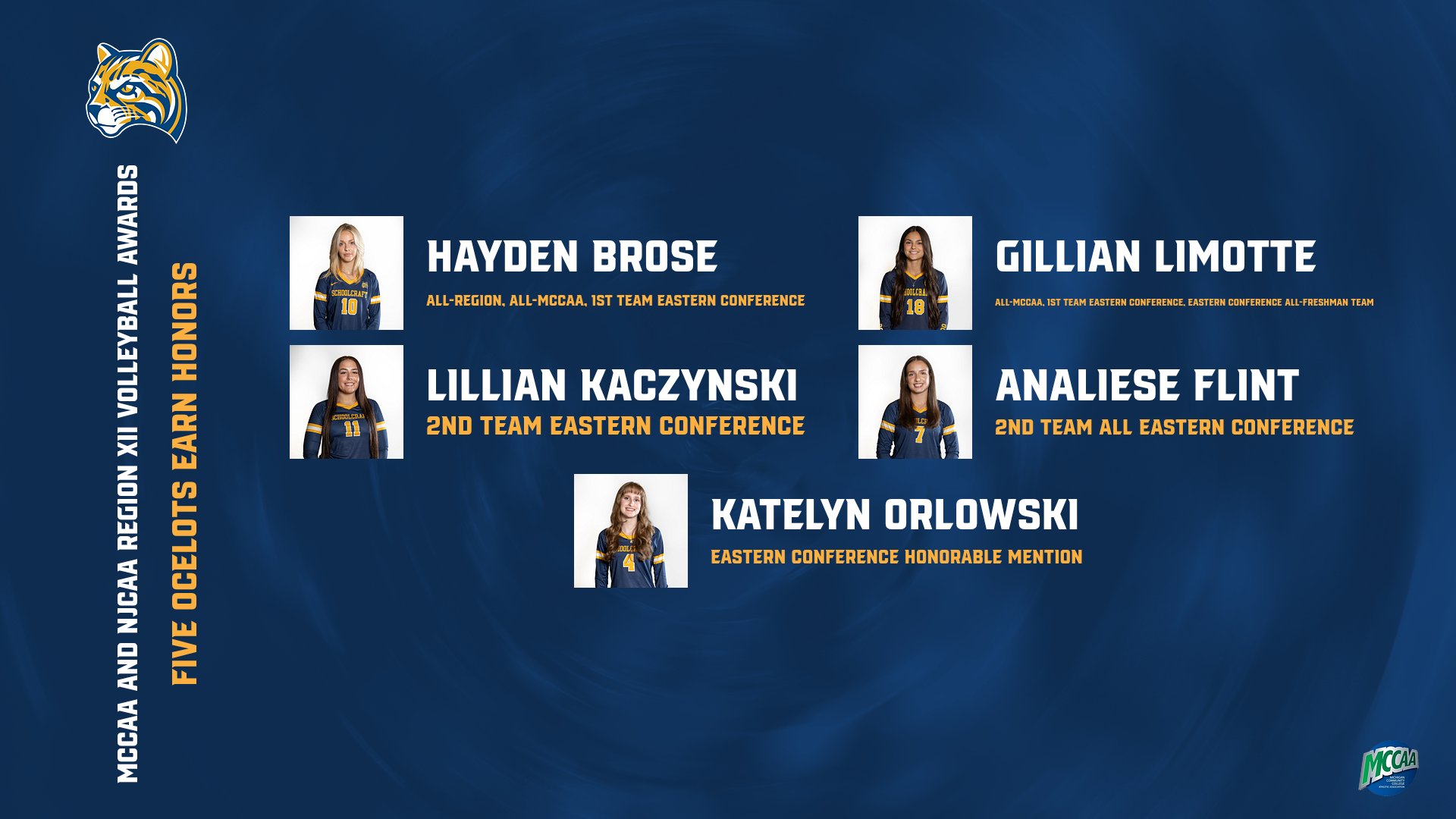 Five Ocelots Receive Volleyball Honors